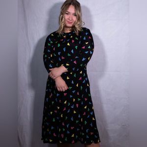 Vintage Fun and funky multicolored 80s long sleeve dress with pockets